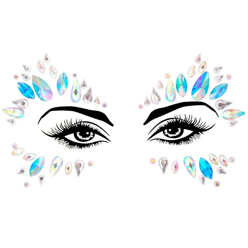 3D Acrylic Glitter Rhinestone Temporary Sexy Face Tattoo Sticker DIY Kids Holiday Party Masquerade Body Facial Jewelry Tattoo