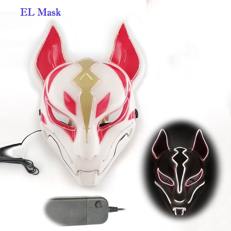 Anime Expro Decor Japanese Fox Mask Neon Led Light Cosplay Mask Halloween Party Rave Led Mask Dance DJ Payday Costume Props