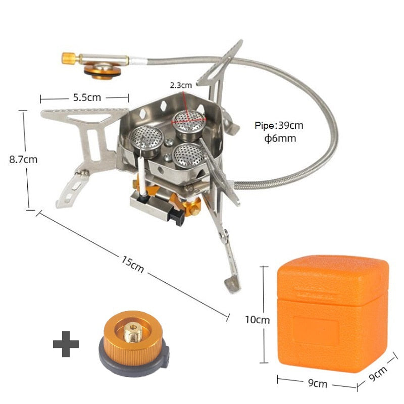 New Arrival Outdoor Portable Three Head Stove Camping Windproof Stove Camping Picnic Burner Outdoor Foldable Gas Stove