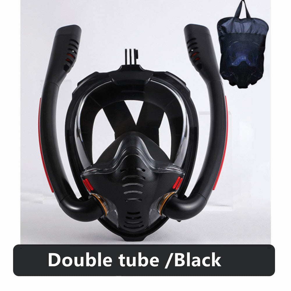 Snorkeling Mask Double Tube Silicone Full Dry Diving Mask Adult Swimming Mask Diving Goggles Self Contained Underwater Breathing