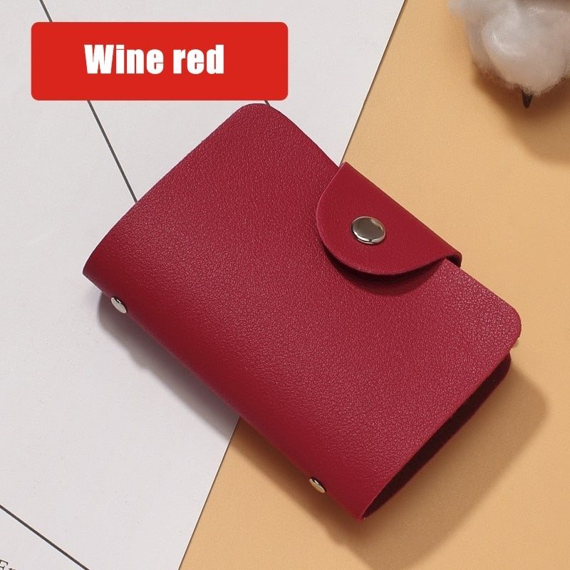 24 Slots Bits Card Holder Bag Simple Solid Color Pocket Case Women Men Credit ID Card Organizer Leather Cardholder Wallet