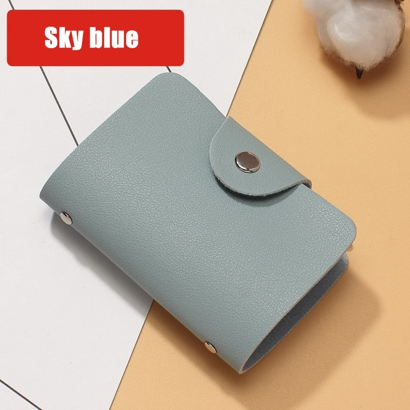 24 Slots Bits Card Holder Bag Simple Solid Color Pocket Case Women Men Credit ID Card Organizer Leather Cardholder Wallet