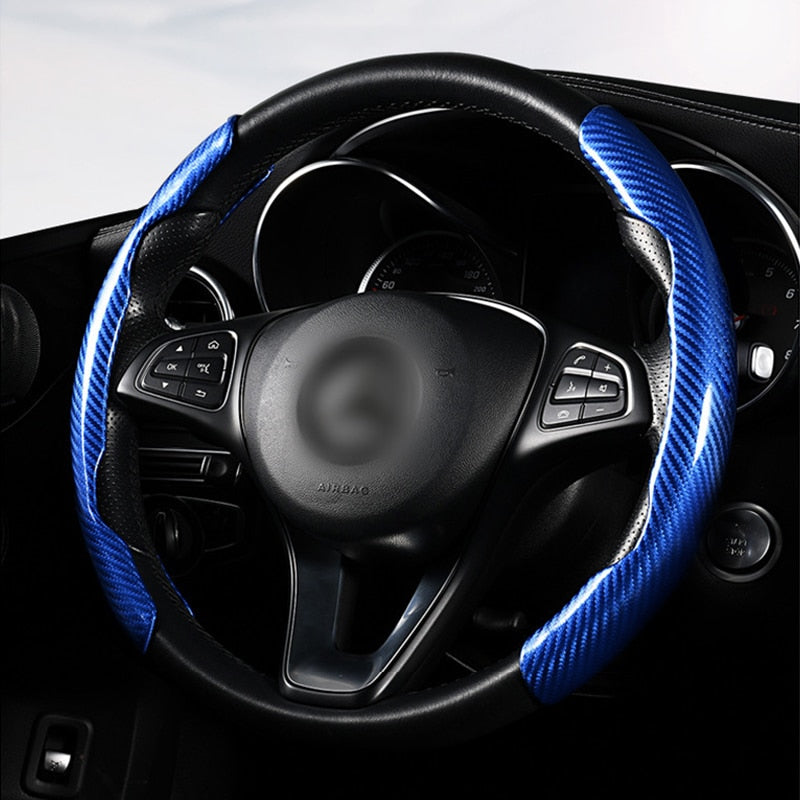 2 Halves Car Steering Wheel Cover 38cm 15inch Carbon Fiber Silicone Steering Wheel Booster Cover Auto Anti-skid Accessories