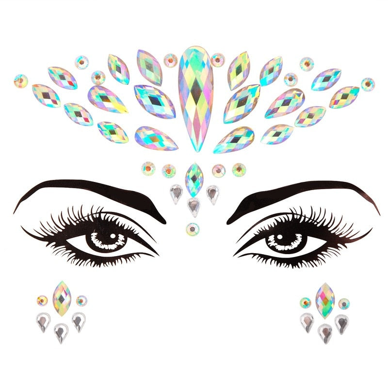 3D Acrylic Glitter Rhinestone Temporary Sexy Face Tattoo Sticker DIY Kids Holiday Party Masquerade Body Facial Jewelry Tattoo