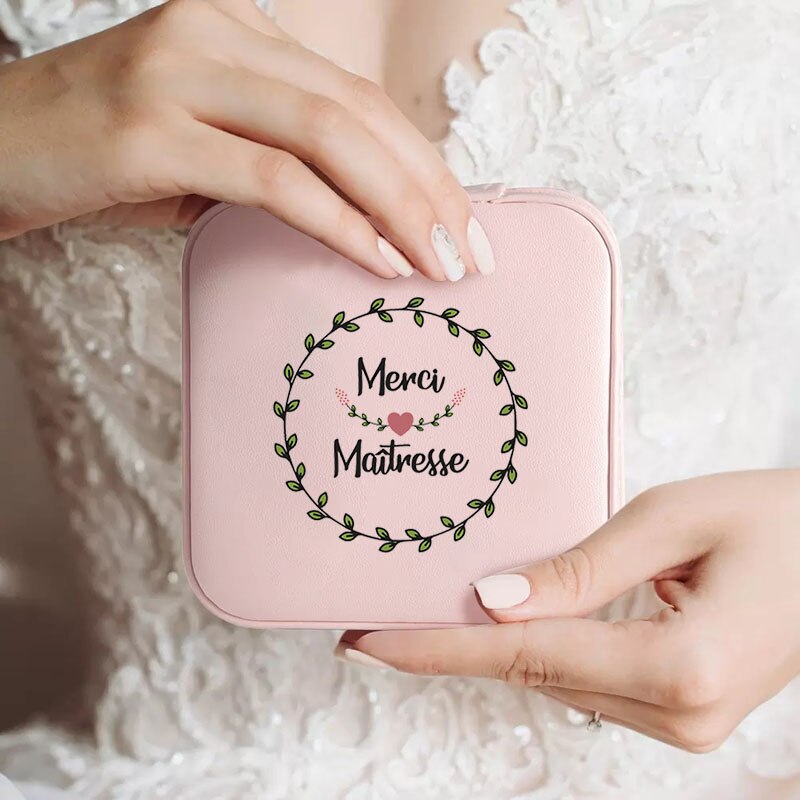 Custom Merci Mistress Print Jewellery Box Travel Earring Holder Storage Display Case Gifts for Teacher cadeau maitresse école