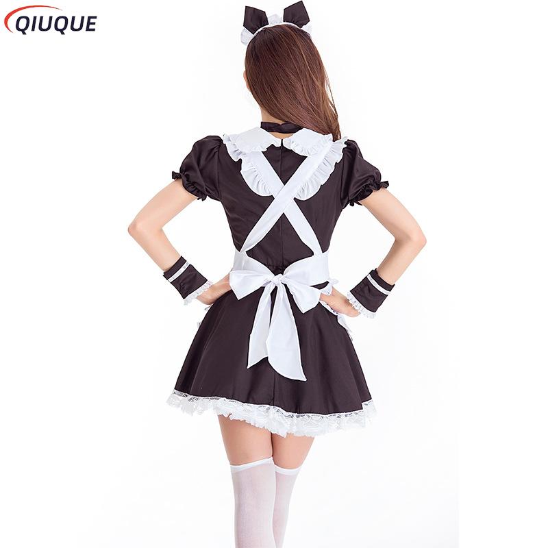 Black Lolita Dresses Maid Outfit Cute Cat Cosplay Costume Women Suit Apron Dress Halloween Costumes