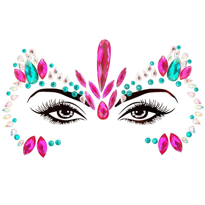 3D Acrylic Glitter Rhinestone Temporary Sexy Face Tattoo Sticker DIY Kids Holiday Party Masquerade Body Facial Jewelry Tattoo