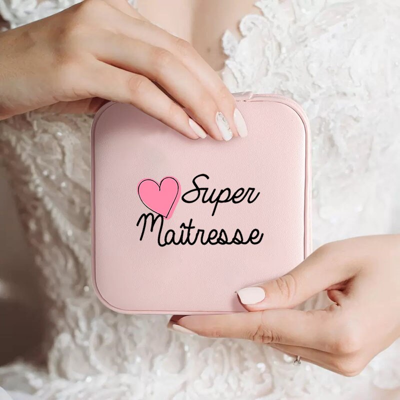Custom Merci Mistress Print Jewellery Box Travel Earring Holder Storage Display Case Gifts for Teacher cadeau maitresse école