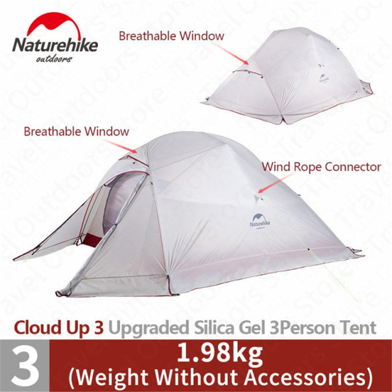Naturehike tent Upgrade Cloud Up 1 2 3 Persons Camping Tent Outdoor 20D Silicone Ultralight Tent With Free Mat NH17T001-T