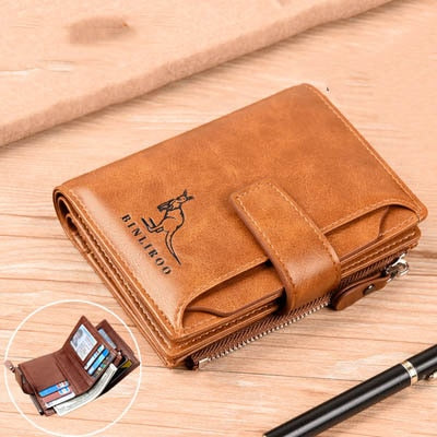 Fashion Men&#39;s Coin Purse Wallet RFID Blocking Man Leather Wallet Zipper Business Card Holder ID Money Bag Wallet Male