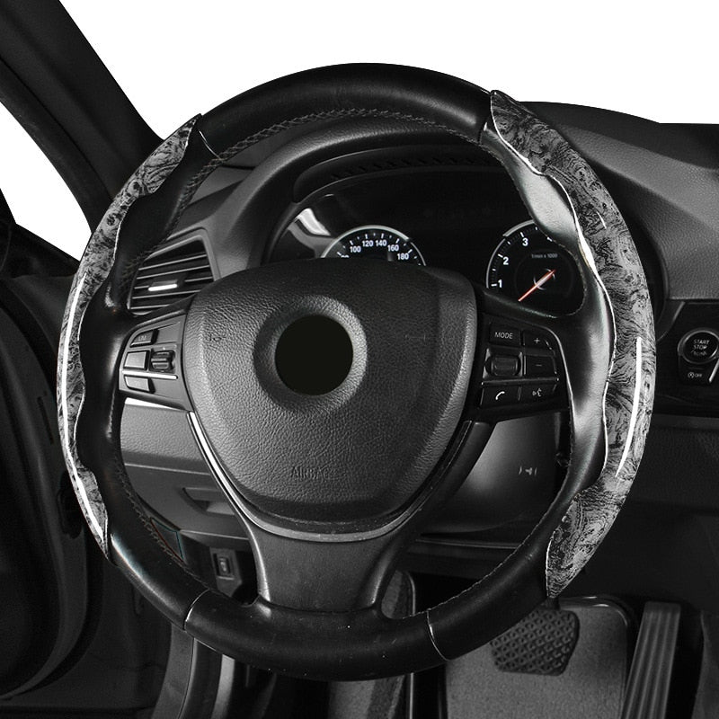 2 Halves Car Steering Wheel Cover 38cm 15inch Carbon Fiber Silicone Steering Wheel Booster Cover Auto Anti-skid Accessories