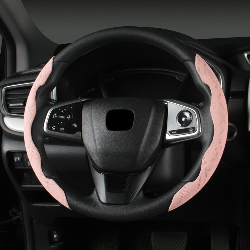 2 Halves Car Steering Wheel Cover 38cm 15inch Carbon Fiber Silicone Steering Wheel Booster Cover Auto Anti-skid Accessories