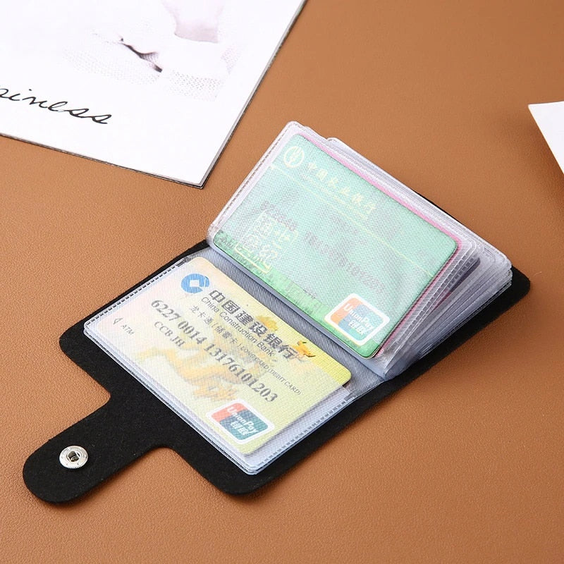 24 Slots Bits Card Holder Bag Simple Solid Color Pocket Case Women Men Credit ID Card Organizer Leather Cardholder Wallet