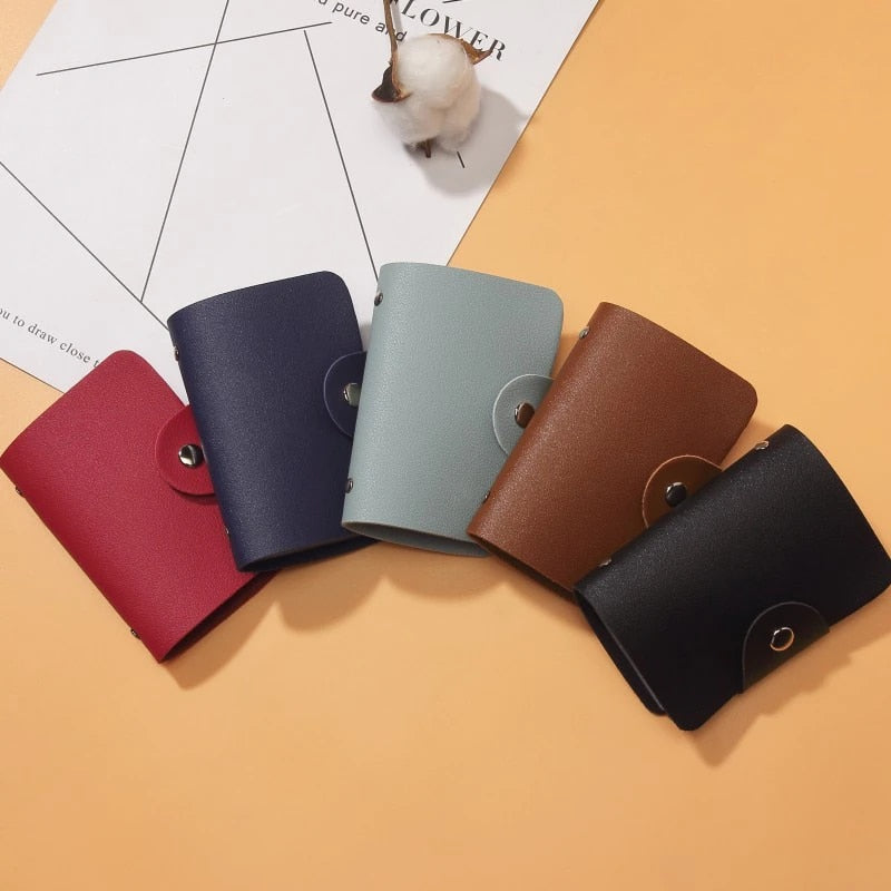 24 Slots Bits Card Holder Bag Simple Solid Color Pocket Case Women Men Credit ID Card Organizer Leather Cardholder Wallet