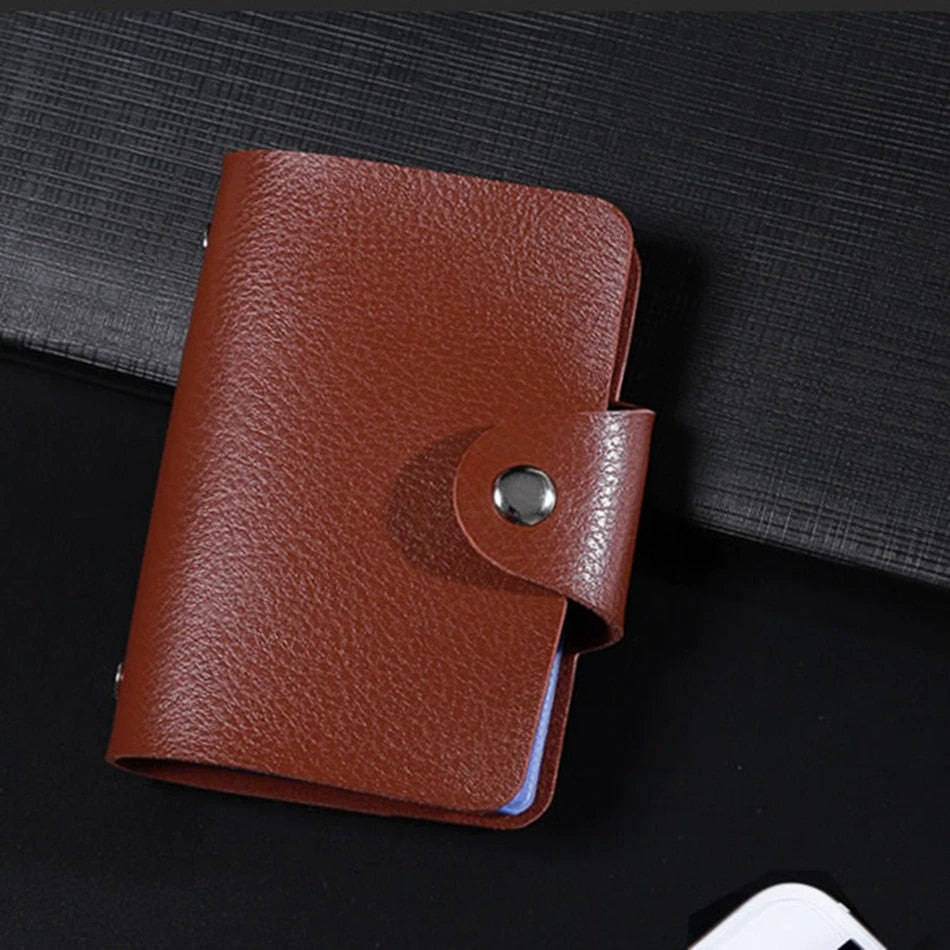 24 Slots Bits Card Holder Bag Simple Solid Color Pocket Case Women Men Credit ID Card Organizer Leather Cardholder Wallet