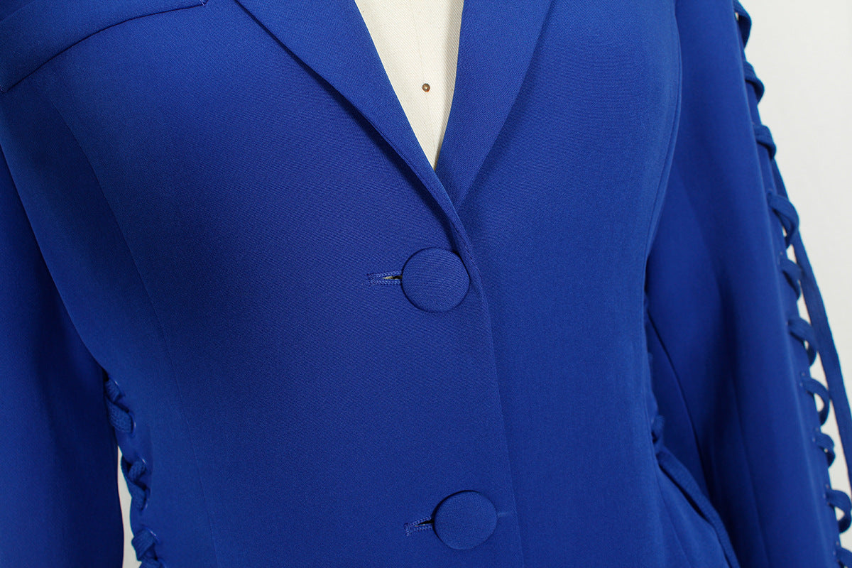 Commuter Blue Single-breasted Eyelet Tether Suit