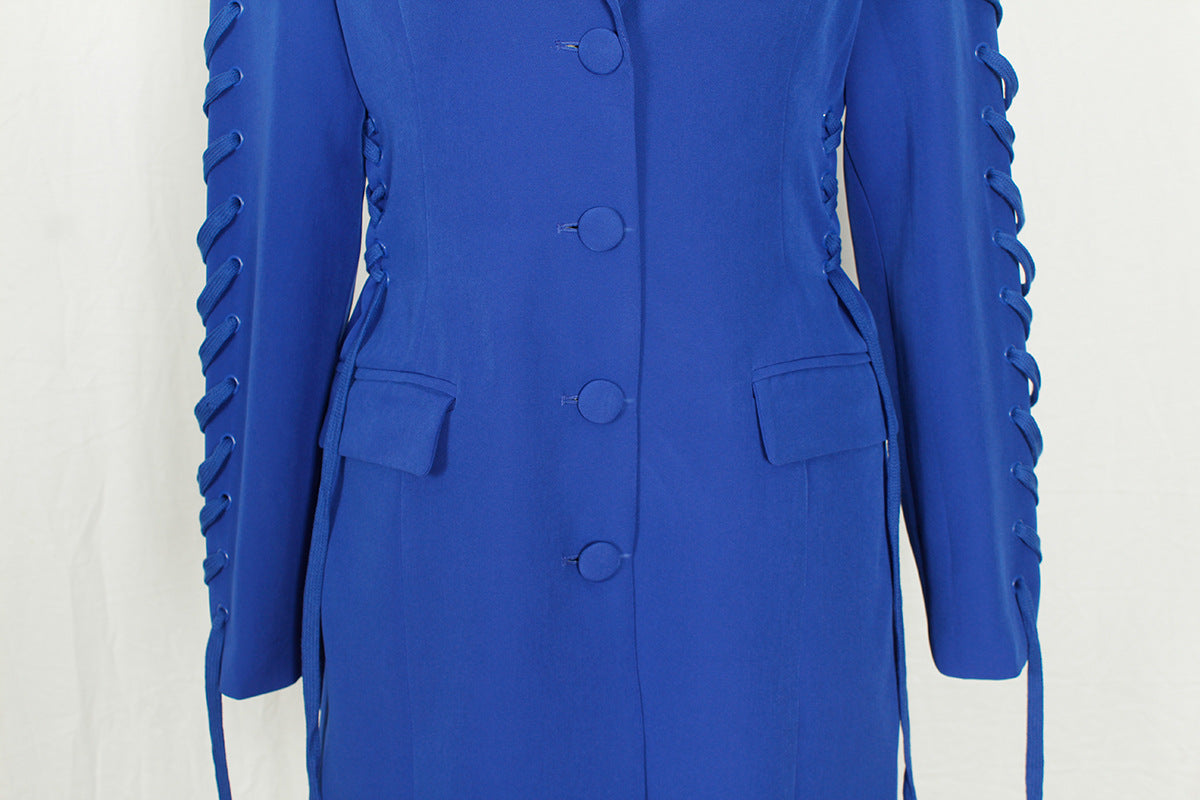 Commuter Blue Single-breasted Eyelet Tether Suit