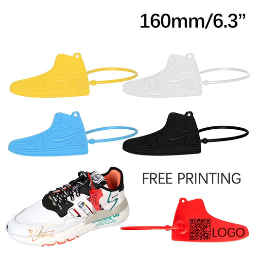 100 Custom Logo on AJ Labels Tags Off Disposable White Plastic Brand Printed Hang Label Tag for Sneakers Air Shoes 160mm/6.3"