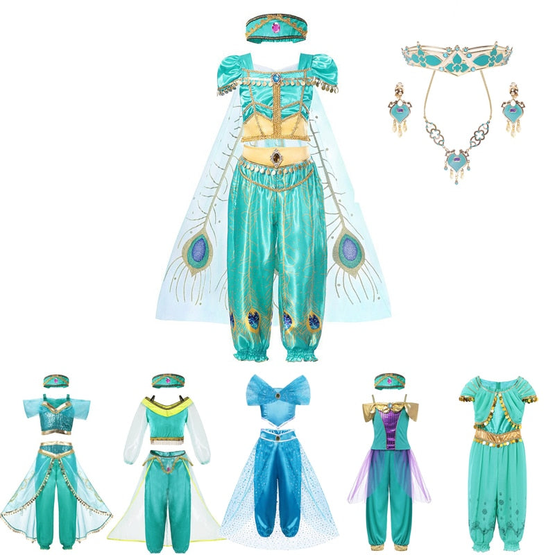 MUABABY Arabian Princess Dress Up Girl Aladdin Fancy Costume Children Photography Halloween Party Outfit Clothes