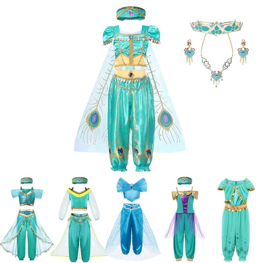 MUABABY Arabian Princess Dress Up Girl Aladdin Fancy Costume Children Photography Halloween Party Outfit Clothes