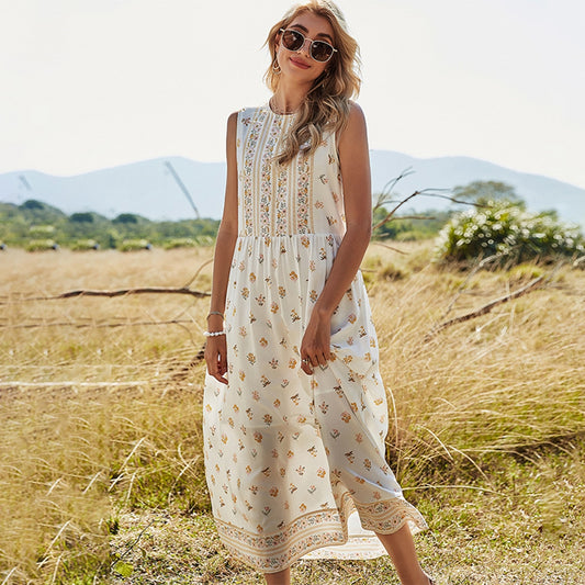 Jastie Sleeveless Summer Women Dress Floral Print O-Neck Boho Long Dresses Hippie Chic Casual Beach Maxi Dress Vestidos 2022