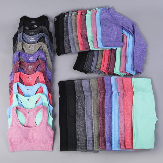 GYMS 2/3PCS Seamless Women Yoga Set Workout Sportswear Gym Clothing Fitness Long Sleeve Crop Top High Waist Leggings Sports Suit