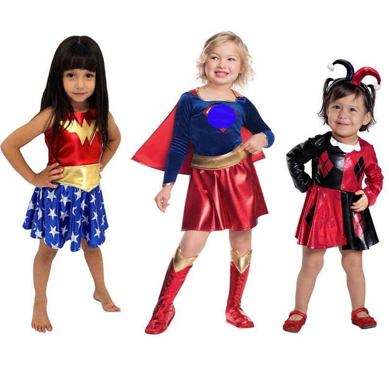 SuperHero Girls Costume for Kids TuTu Dress  Halloween Costume (3-9Years) Wonder Girls Party Dress