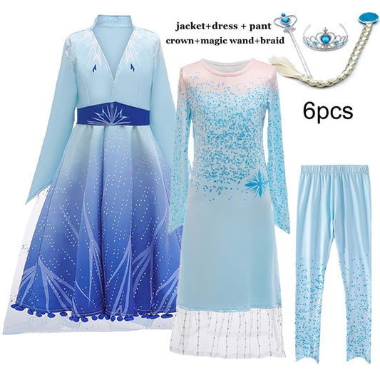 Frozen Elsa Girl Princess Dress 3-12Y Winter Baby Girl Clothes Kids Halloween Party Cosplay Costume Children Anna Dress 3 to 12Y