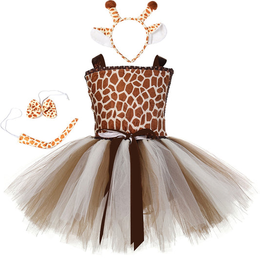 Girls Giraffe Costume Set Kids Halloween Tutu Dress Zoo Animal Outfit Toddler Baby Girl Fancy Birthday Party Dresses Vestido
