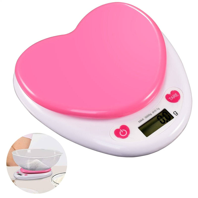 Portable Digital Kitchen Scale LCD Monitor Auto Zero Auto Poweroff Solid Heart Shape Gift For Measuring Weight Food Water Powder