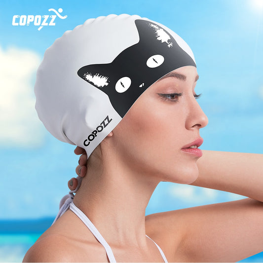 COPOZZ Silicone Swimming Cap For Long Hair Women Swimming Pool Cap Waterproof Ear Protection Professional Water Sports Swim Hat