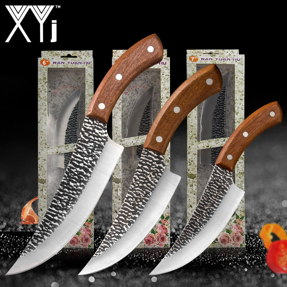 XYj 5" 6" 7" inch Forged Sliced Boning Kitchen Knife Full Tang Handmade Survival Camping Serbian Hunting Chef Knife Gift Box