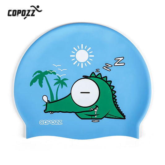 COPOZZ Kids swimming caps Cartoon Cute pig cat for Boys&Girls Elastic Waterproof Ear Protection 4-12y Swim Pool Hat one size