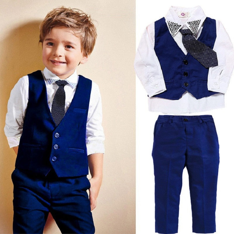 4 Pcs Set Autumn Children's Leisure Clothing Sets Baby Boy Clothes Vest Gentleman Suit for Weddings Formal Clothing Suits