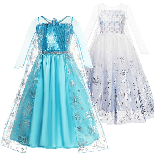 Disney 2022 Snow Queen Elsa Princess Costume Girls Halloween Party Frozen Elsa Dress Up Clothing Kids Sequins Dresses Vestidos