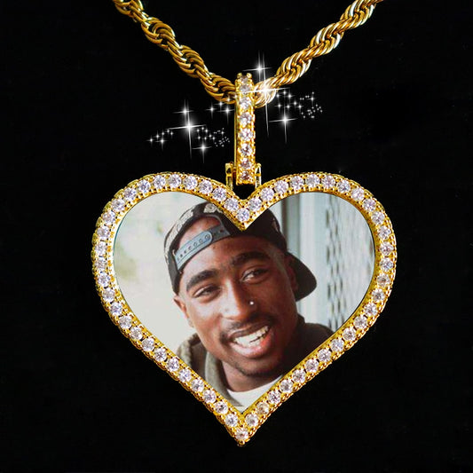 D&Z Custom Made Photo Heart Medallions Necklace & Pendant With 4mm Tennis Chain AAA Cubic Zircon Men's Hip hop Jewelry