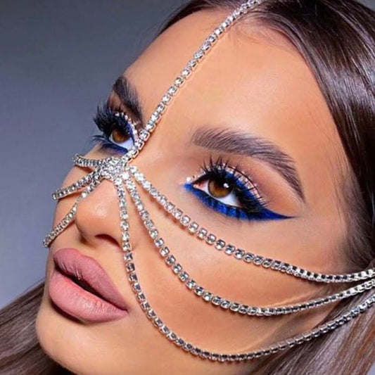 Layered Face Chain Mask Jewellery Decoration Accessories Hair Rhinestone Headdress Glitters Halloween Carnival Masks Women Gifts
