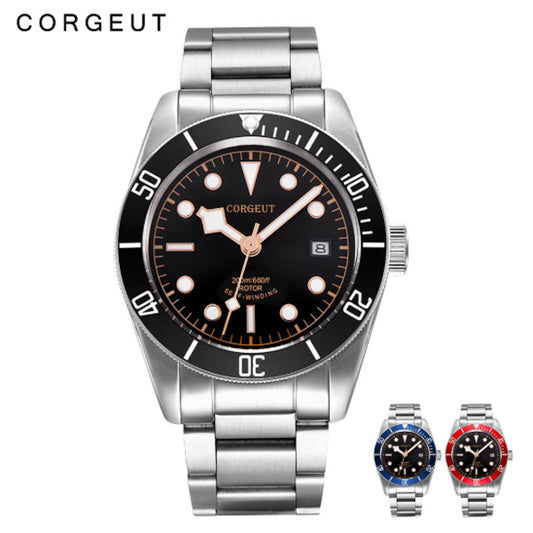 Corgeut Luxury Brand Black Dial Men Japan NH35 Automatic Mechanical Watch Military Sport Swim Steel Mechanical Wrist Watches