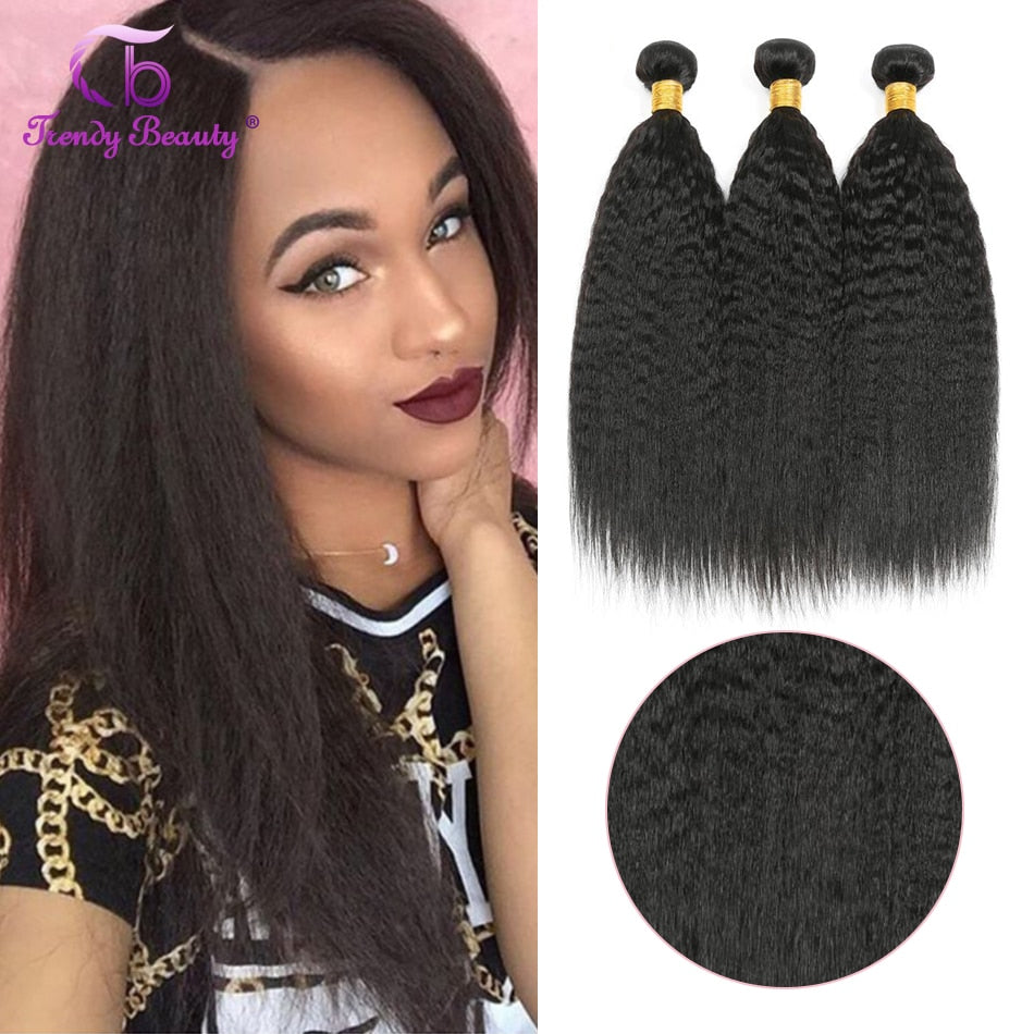 Brazilian Kinky Straight 1/3/4 Pcs Brazilian Hair Weaving Can Be Dyed Hair Extensions 100% Human Hair Free Shipping Yaki Hair