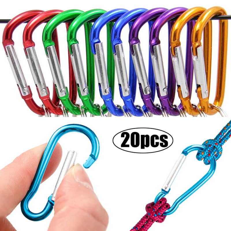 20Pcs Mini Carabiner Keychain Alluminum Alloy D-ring Buckle Spring Snap Clip Hooks Keychain Carabiner for Keys Camping Tools