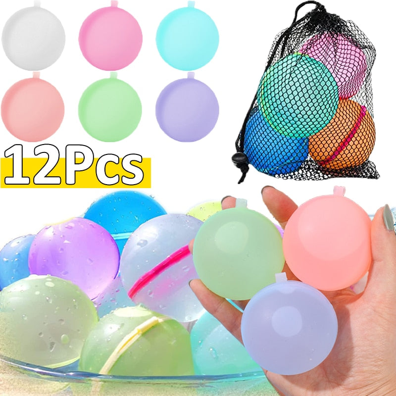 12pcs Reusable Water Fighting Balls Adults Kids Summer Swimming Pool Silicone Water Playing Toys Pool Water Bomb Balloons Games