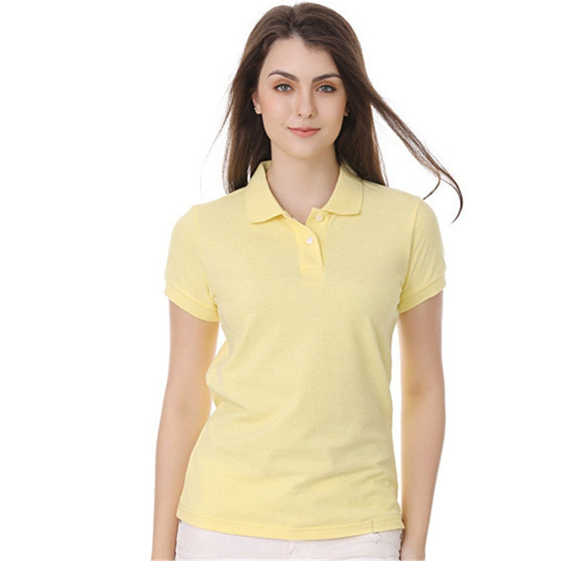 Multicolor Women's POLO Shirt Short-Sleeve Summer Tops Lapel Slim Fit Elastic Shirt Collar Bottoming Shirt 100% Cotton Tops