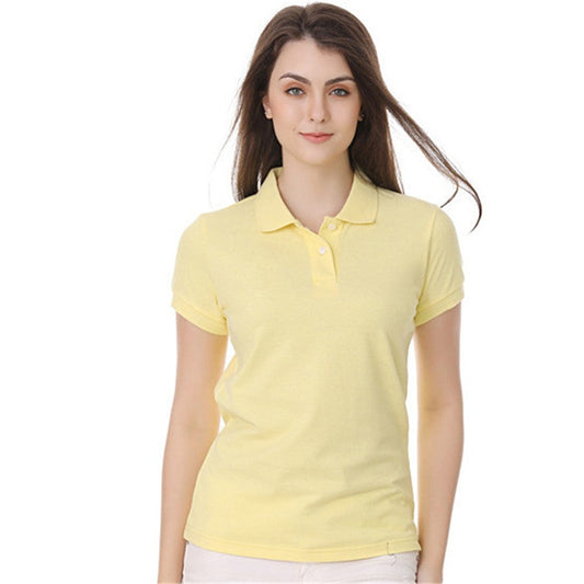 Multicolor Women's POLO Shirt Short-Sleeve Summer Tops Lapel Slim Fit Elastic Shirt Collar Bottoming Shirt 100% Cotton Tops