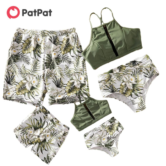 PatPat New Arrival Summer Tankini Palm Leaf Light Green Family Matching Swimsuits Swimwear Suits Children's Clothing