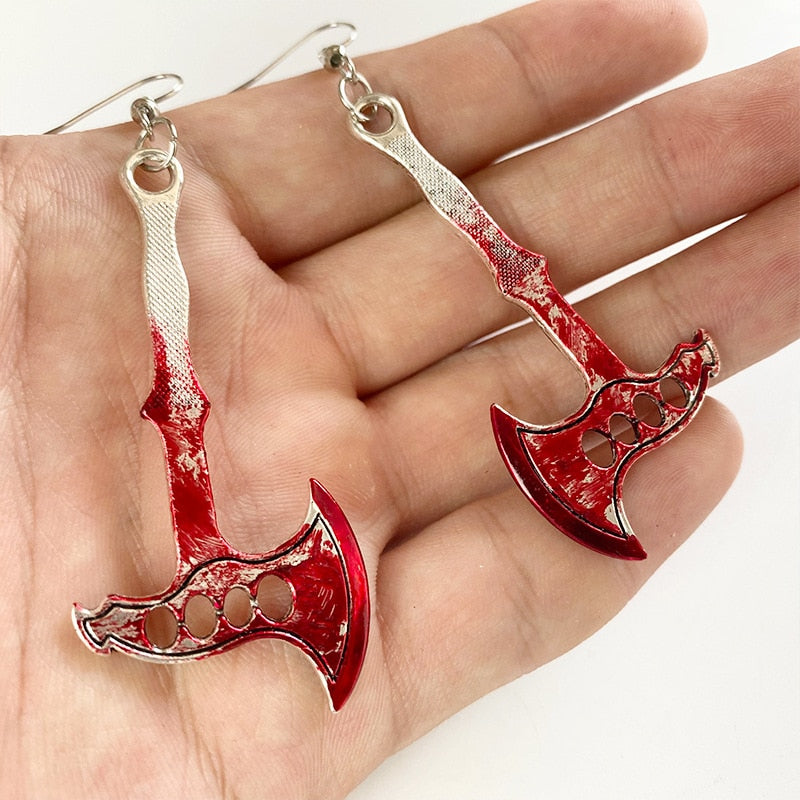 1Pairs Halloween Horror Bloodstain Scissors Axe Sharp Knife Dangle Earrings for Women Fashion Exaggerated Jewelry Party Gifts