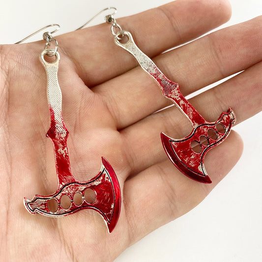 1Pairs Halloween Horror Bloodstain Scissors Axe Sharp Knife Dangle Earrings for Women Fashion Exaggerated Jewelry Party Gifts