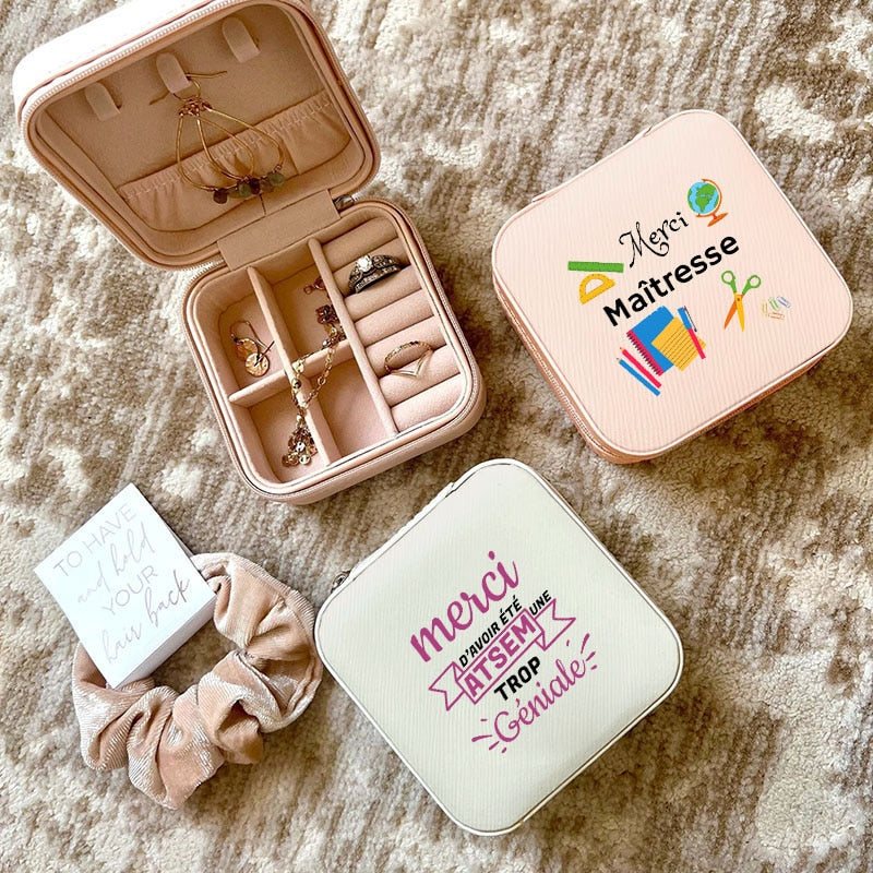 Custom Merci Mistress Print Jewellery Box Travel Earring Holder Storage Display Case Gifts for Teacher cadeau maitresse école