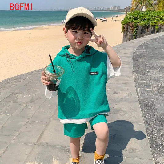 Children Clothing Sets Kids Boys Girls Clothes Short Sleeve Hooded Shirt+short Kid 2Pcs Suit Cotton 2023 Summer Baby Boy Outfit