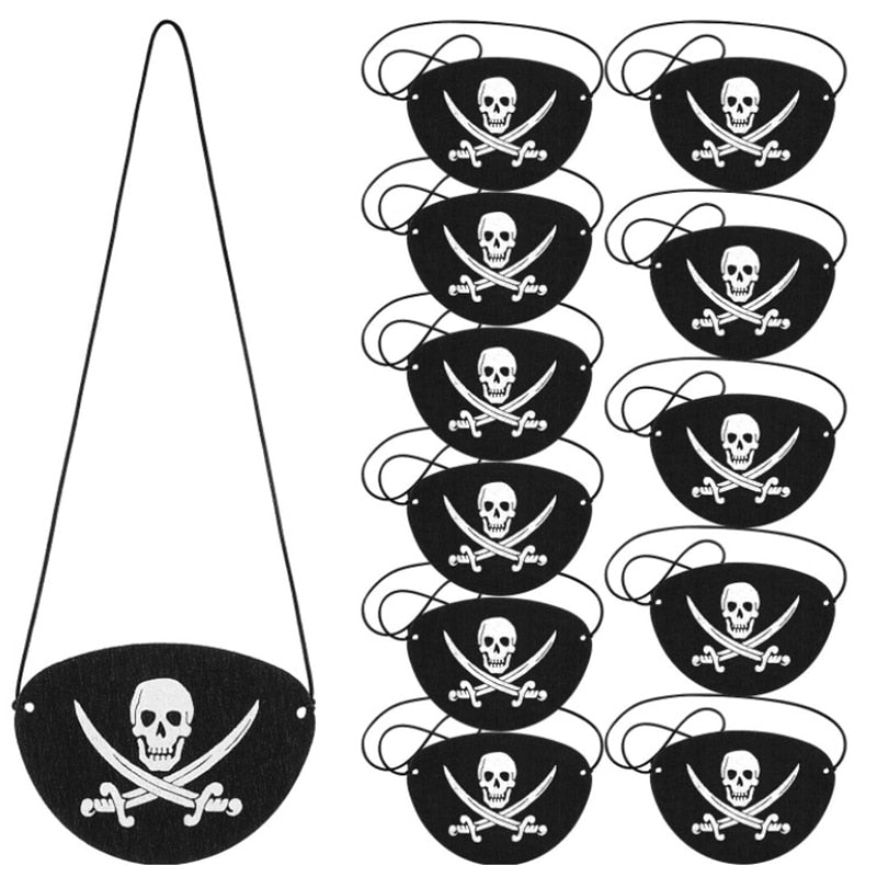 12Pcs Pirate Eye Patches Skeleton Eye Mask Felt One Eye Skeleton Captain Eye Patches for Halloween Pirate Theme Party Decoration