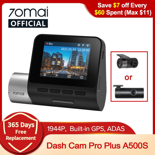 70mai Dash Cam Pro Plus A500S 1944P ADAS GPS Camera 70mai A500S Car DVR 24H Parking Support Rear Interior Cam 140FOV Recorder